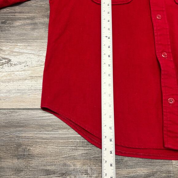 Vintage 70s Wrangler Solid Red Mens L Cowboy Western Horse Tag Flannel Shirt USA - Picture 7 of 9